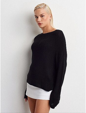 Pull en maille côtelée à col bateau pour femme dilvin