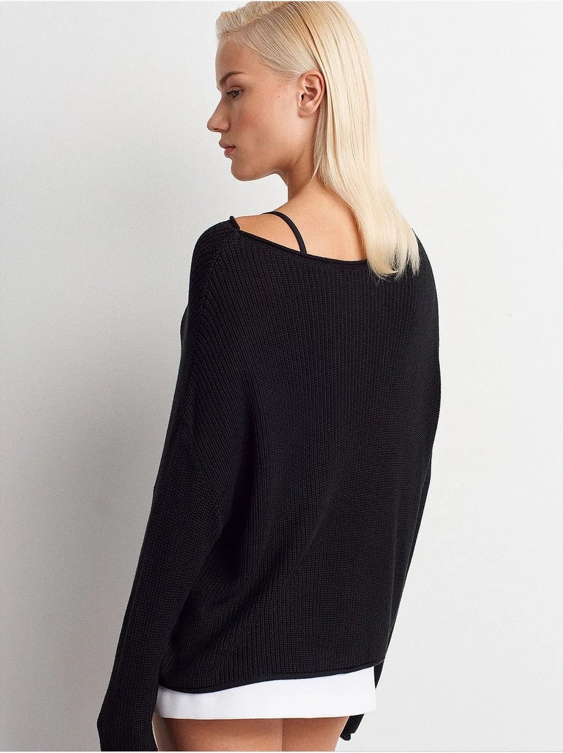 Pull en maille côtelée à col bateau pour femme dilvin Noir - Kiabi