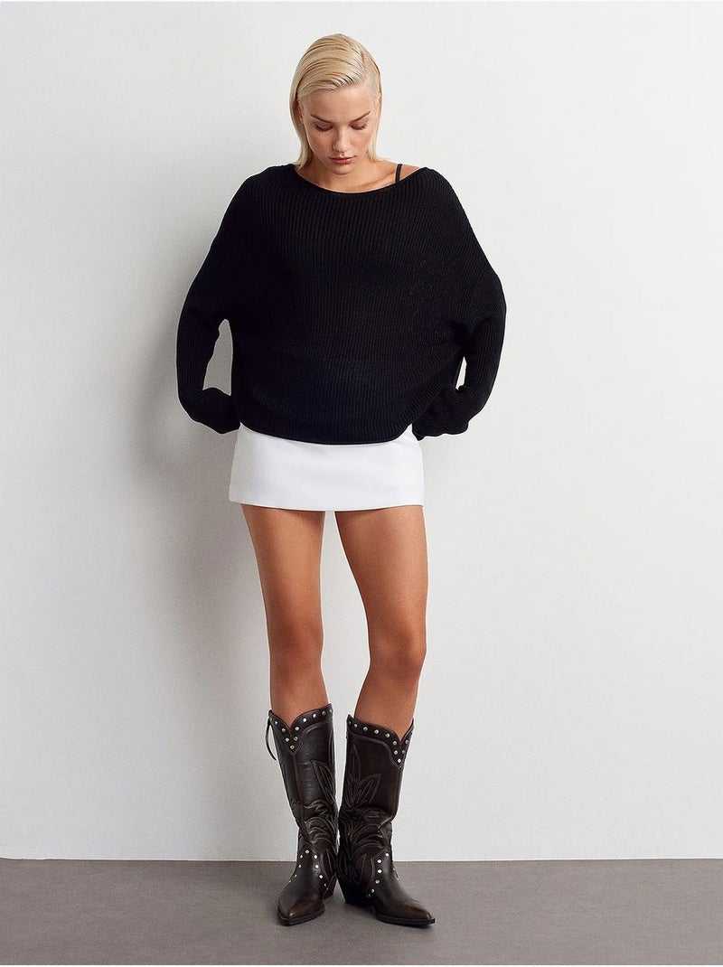 Pull en maille côtelée à col bateau pour femme dilvin Noir - Kiabi