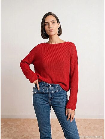 Pull en maille côtelée à col bateau pour femme dilvin