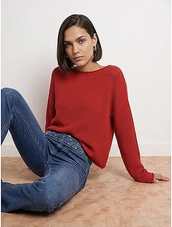 Pull en maille côtelée à col bateau pour femme dilvin