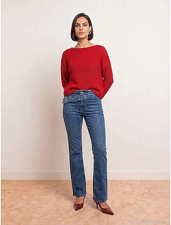 Pull en maille côtelée à col bateau pour femme dilvin