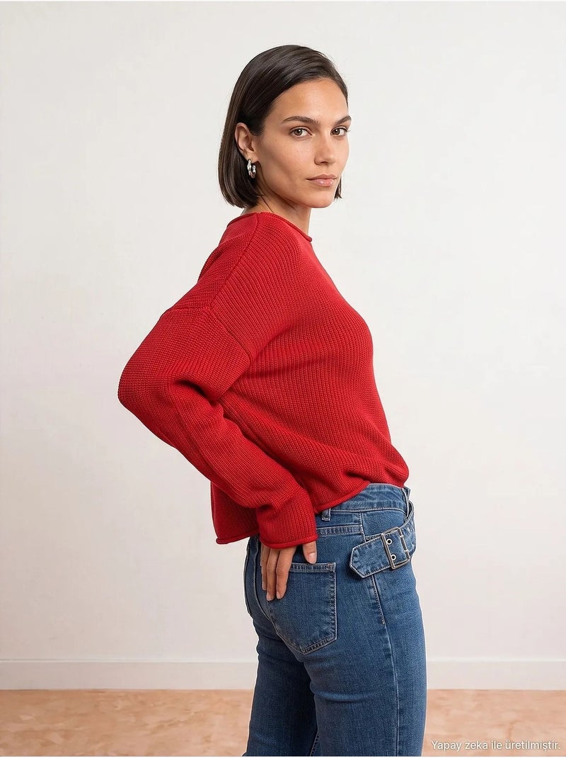 Pull en maille côtelée à col bateau pour femme dilvin Rouge - Kiabi
