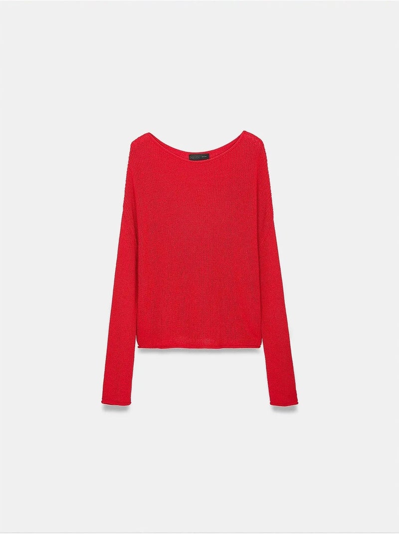 Pull en maille côtelée à col bateau pour femme dilvin Rouge - Kiabi