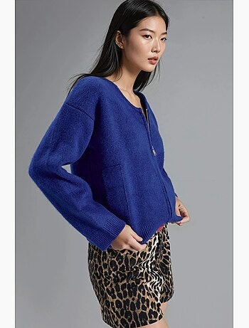 Pull en maille côtelée à col en v avec fermeture éclair my fashion