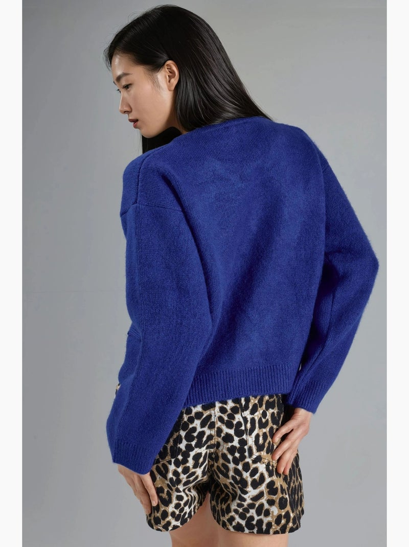 Pull en maille côtelée à col en v avec fermeture éclair my fashion Bleu cobalt - Kiabi