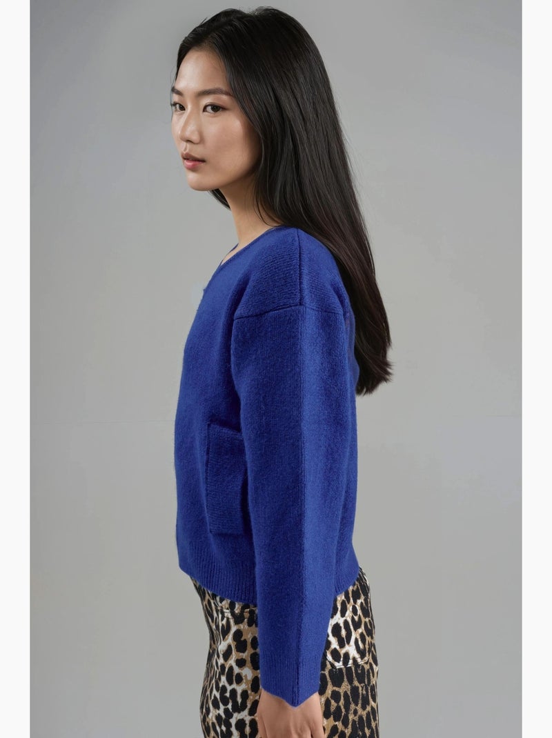Pull en maille côtelée à col en v avec fermeture éclair my fashion Bleu cobalt - Kiabi