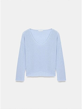 Dilvin pull en maille côtelée à col v pour femme