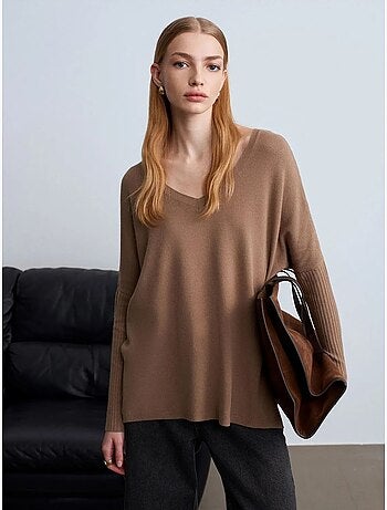 Pull en maille côtelée à col v pour femme dilvin