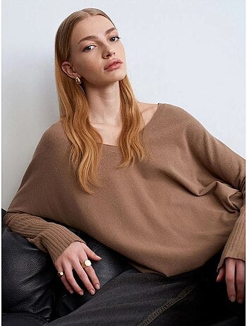 Pull en maille côtelée à col v pour femme dilvin