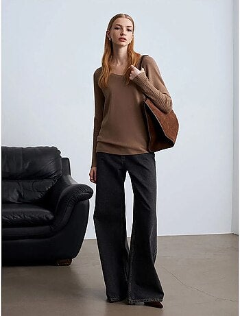 Pull en maille côtelée à col v pour femme dilvin