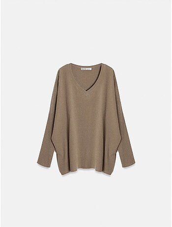 Pull en maille côtelée à col v pour femme dilvin