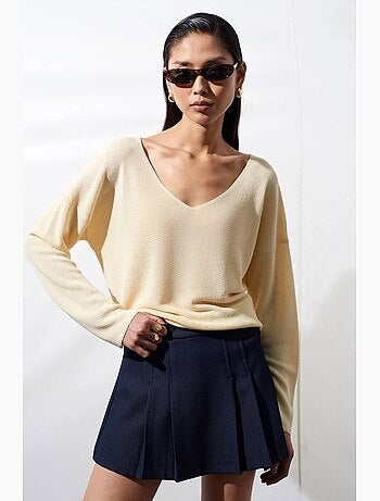 Pull en maille côtelée à col v pour femme dilvin