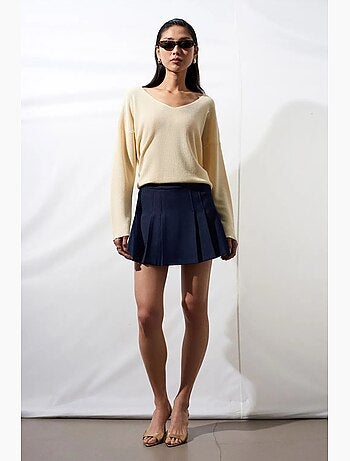 Pull en maille côtelée à col v pour femme dilvin
