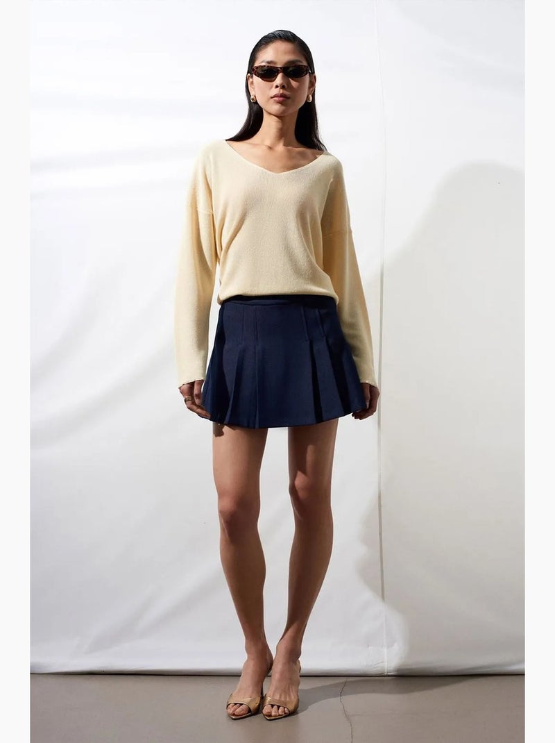 Pull en maille côtelée à col v pour femme dilvin Crème - Kiabi