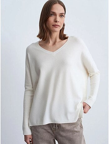 Pull en maille côtelée à col v pour femme dilvin