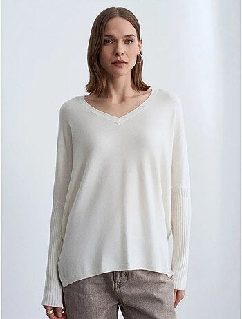 Pull en maille côtelée à col v pour femme dilvin