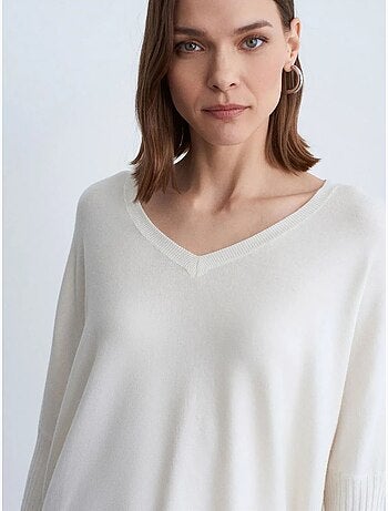 Pull en maille côtelée à col v pour femme dilvin