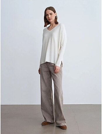 Pull en maille côtelée à col v pour femme dilvin