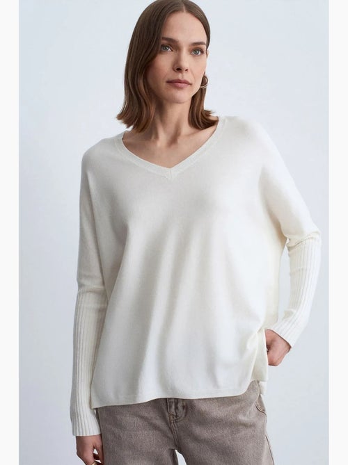 Pull en maille côtelée à col v pour femme dilvin - Kiabi Pull en maille côtelée à col v pour femme dilvin - Kiabi