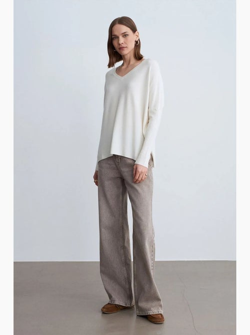 Pull en maille côtelée à col v pour femme dilvin - Kiabi Pull en maille côtelée à col v pour femme dilvin - Kiabi