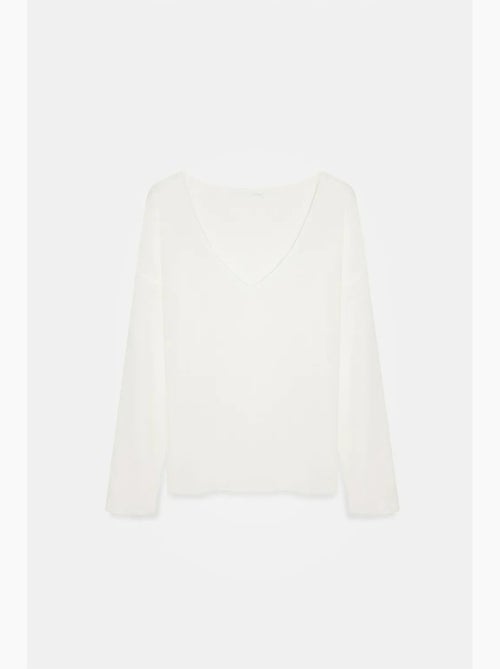 Pull en maille côtelée à col v pour femme dilvin - Kiabi