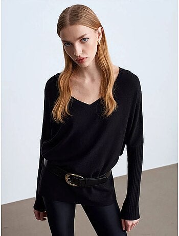 Dilvin pull en maille côtelée à col v pour femme