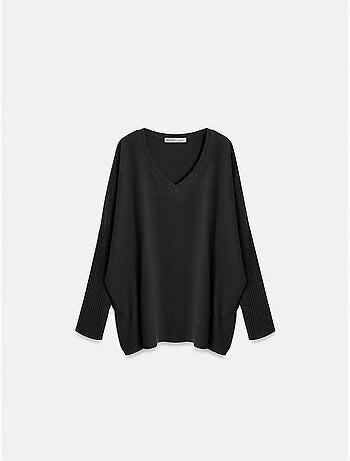 Dilvin pull en maille côtelée à col v pour femme