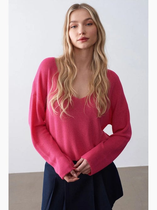 Pull en maille côtelée à col v pour femme dilvin - Kiabi Pull en maille côtelée à col v pour femme dilvin - Kiabi