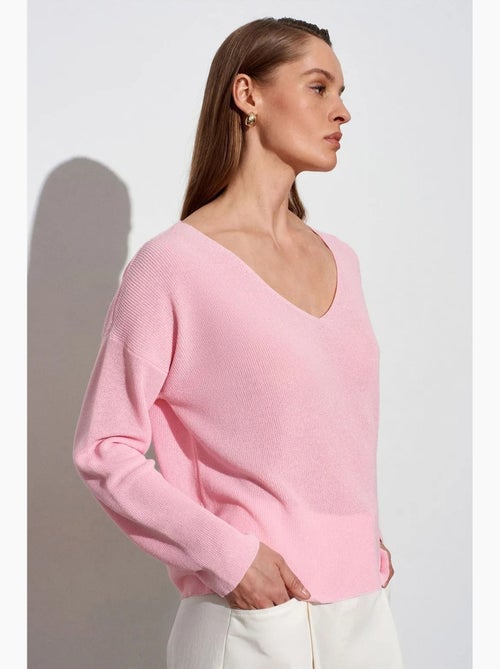 Pull en maille côtelée à col v pour femme dilvin - Kiabi Pull en maille côtelée à col v pour femme dilvin - Kiabi