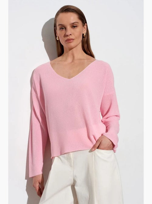 Pull en maille côtelée à col v pour femme dilvin - Kiabi Pull en maille côtelée à col v pour femme dilvin - Kiabi