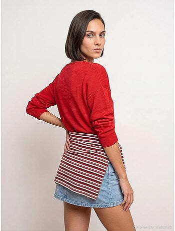 Pull en maille côtelée à col v pour femme dilvin