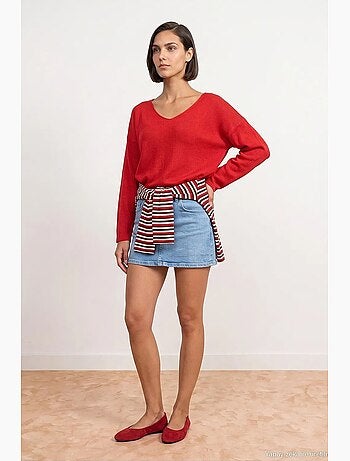 Pull en maille côtelée à col v pour femme dilvin