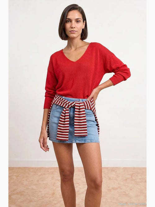 Pull en maille côtelée à col v pour femme dilvin - Kiabi Pull en maille côtelée à col v pour femme dilvin - Kiabi