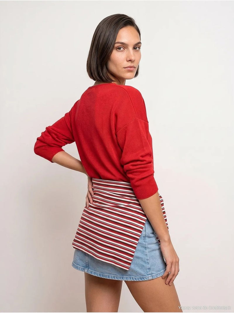 Pull en maille côtelée à col v pour femme dilvin Rouge - Kiabi
