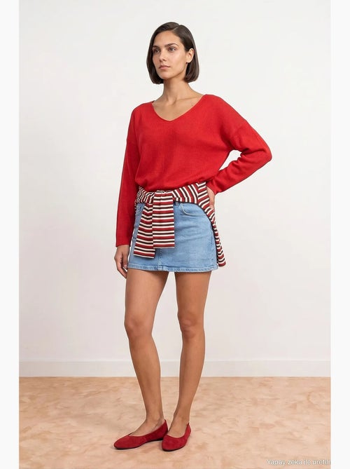 Pull en maille côtelée à col v pour femme dilvin - Kiabi Pull en maille côtelée à col v pour femme dilvin - Kiabi