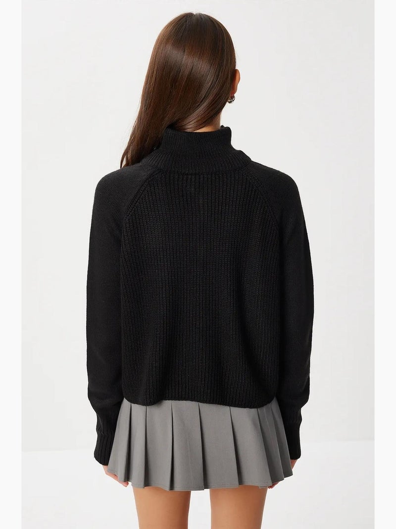 Pull en maille côtelée à col zippé istanbul Noir - Kiabi