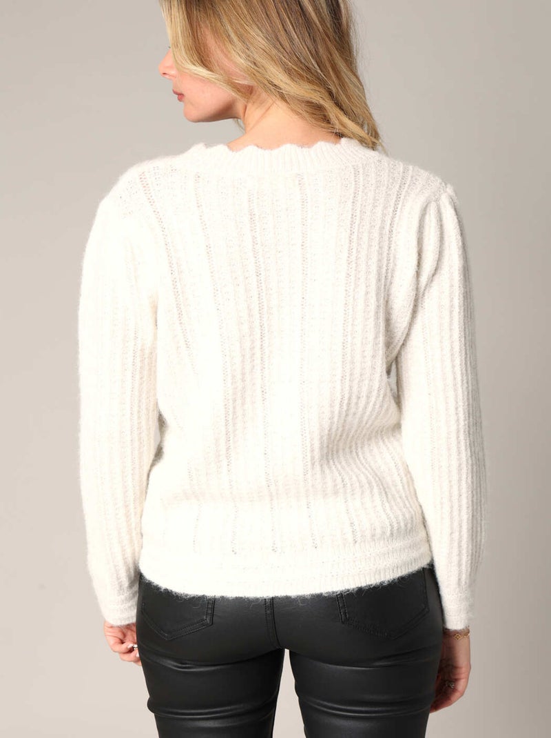 Pull en maille côtelée au toucher moelleux 'Deeluxe' Beige argile - Kiabi