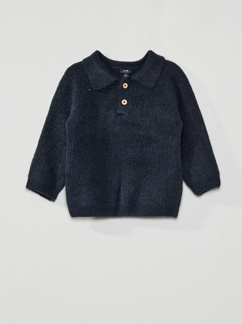 Pull en maille côtelée avec col BLeu marine - Kiabi