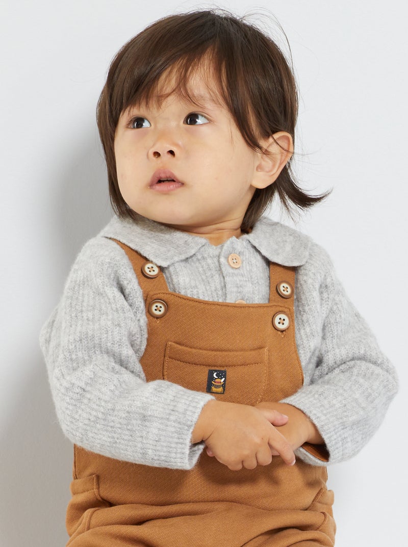 Pull en maille côtelée avec col Gris clair - Kiabi