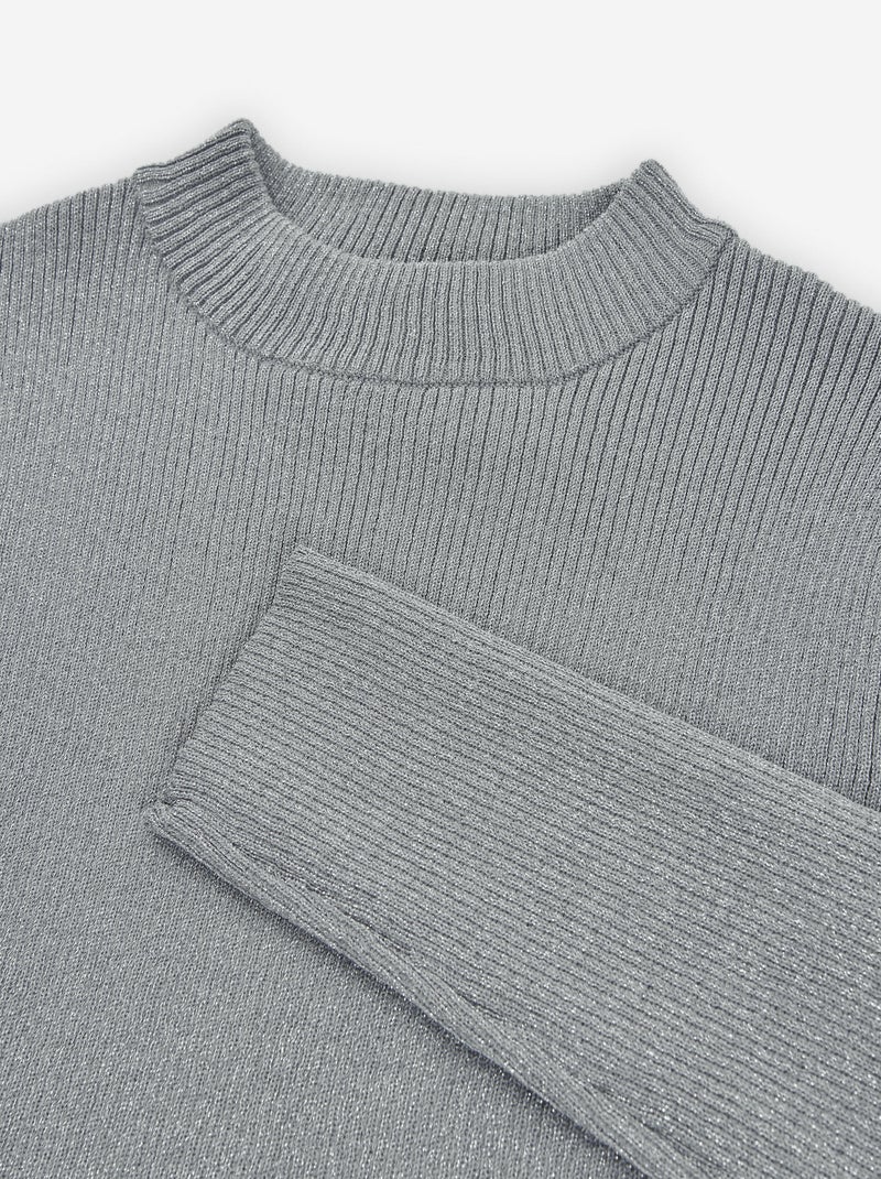Pull en maille côtelée avec col semi-roulé Gris - Kiabi