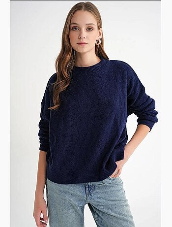 Pull en maille côtelée avec motif tresse de cheveux mixray