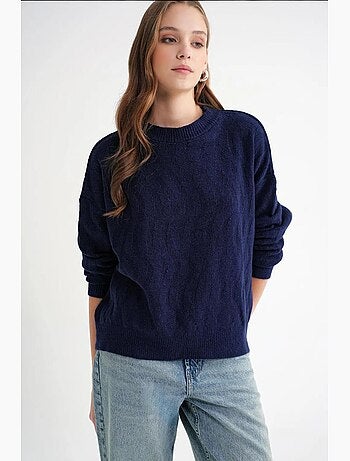 Pull en maille côtelée avec motif tresse de cheveux mixray
