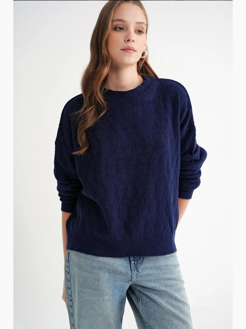 Pull en maille côtelée avec motif tresse de cheveux mixray Bleu marine - Kiabi