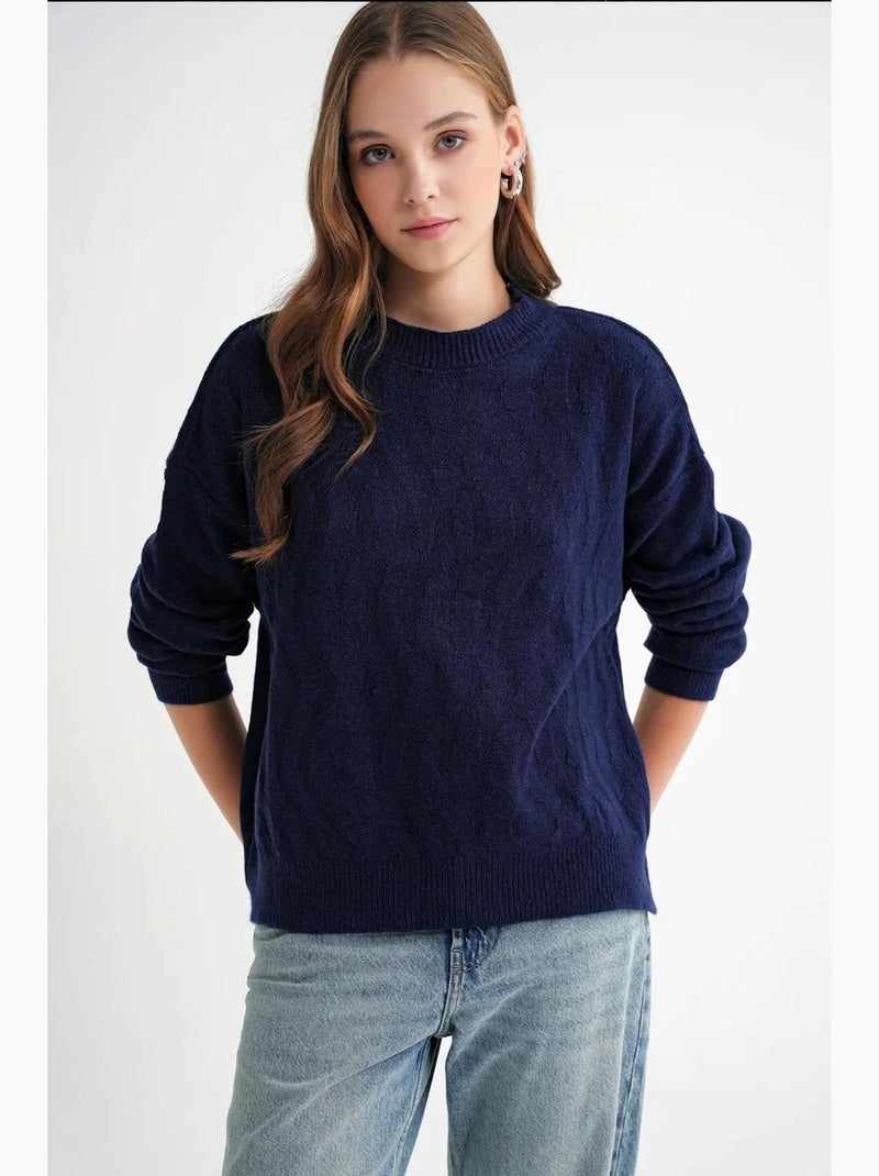 Pull en maille côtelée avec motif tresse de cheveux mixray Bleu marine - Kiabi