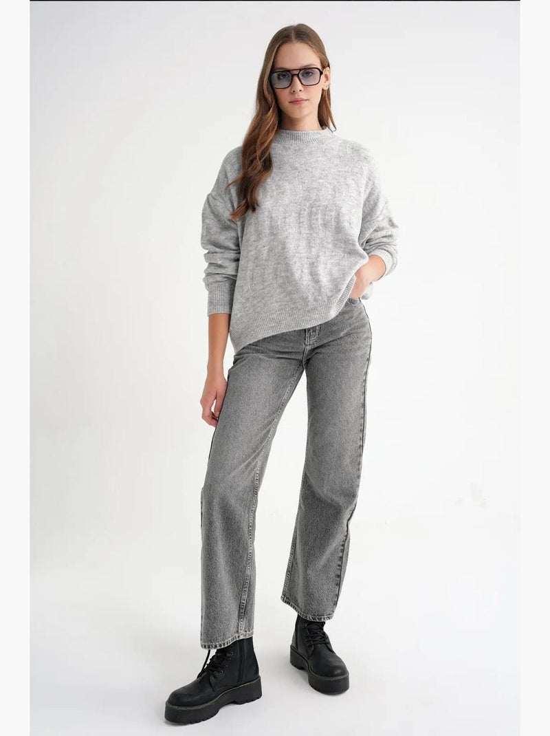 Pull en maille côtelée avec motif tresse de cheveux mixray Gris - Kiabi