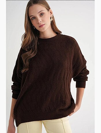 Pull en maille côtelée avec motif tresse de cheveux mixray