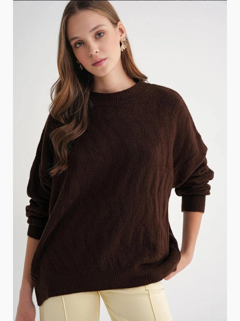 Pull en maille côtelée avec motif tresse de cheveux mixray Marron foncé - Kiabi