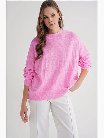 Pull en maille côtelée avec motif tresse de cheveux mixray
