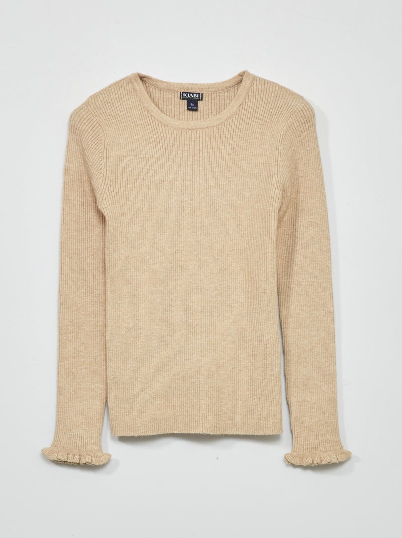 Pull en maille côtelée Beige - Kiabi